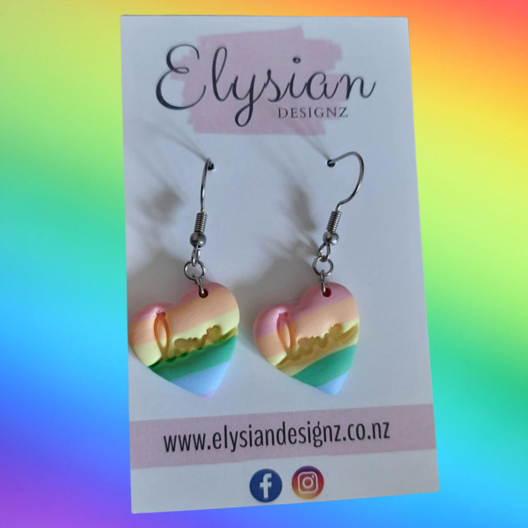 Rainbow Love Hearts - NZ Polymer Clay Earrings